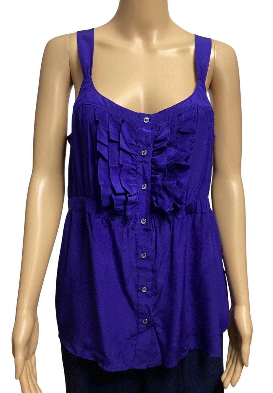 Anthropologie Odille royal blue silk ruffle tank top Y2K size 10